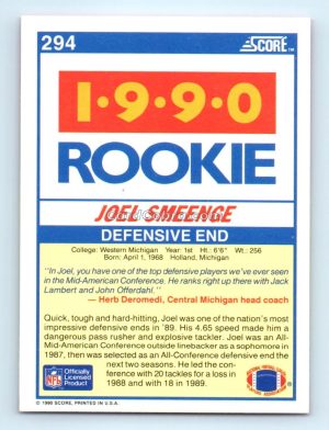 1990 Score #294 Joel Smeenge Western Michigan Broncos Rookie Card