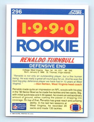 1990 Score #296 Renaldo Turnbull West Virginia Mountaineers Rookie Card