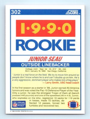 1990 Score #302 Junior Seau USC Trojans Rookie Card