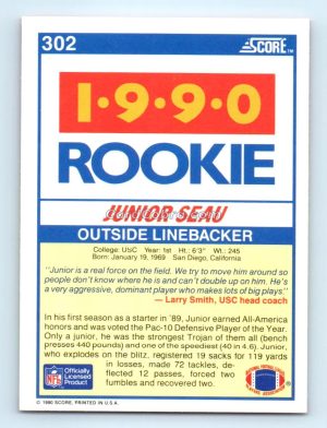 1990 Score #302 Junior Seau USC Trojans Rookie Card