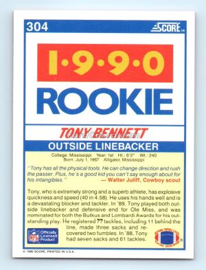 1990 Score #304 Tony Bennett Ole Miss Rebels Rookie Card