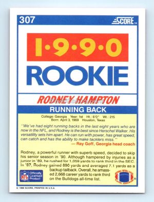 1990 Score #307 Rodney Hampton Georgia Bulldogs Rookie Card