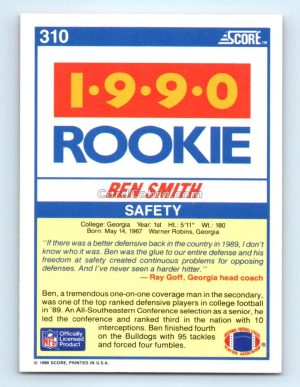 1990 Score #310 Ben Smith Georgia Bulldogs Rookie Card