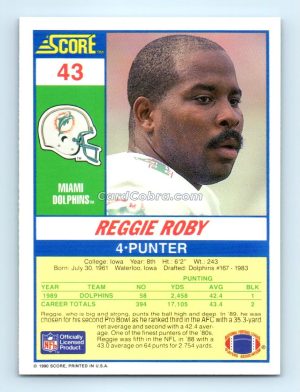 1990 Score #43 Reggie Roby Miami Dolphins