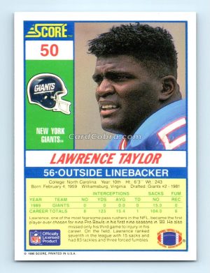 1990 Score #50 Lawrence Taylor New York Giants