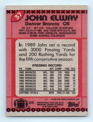 1990 Topps #37 John Elway Denver Broncos