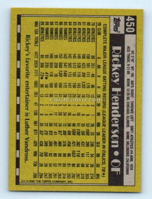 1990 Topps #450 Rickey Henderson Oakland Athletics