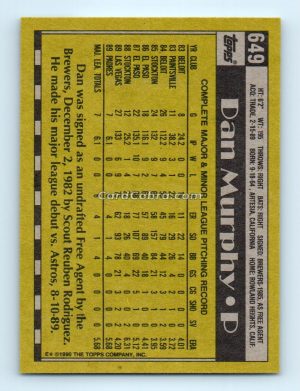 1990 Topps #649 Dan Murphy San Diego Padres Rookie Card