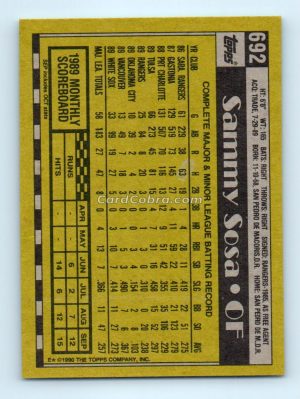 1990 Topps #692 Sammy Sosa Chicago White Sox Rookie Card