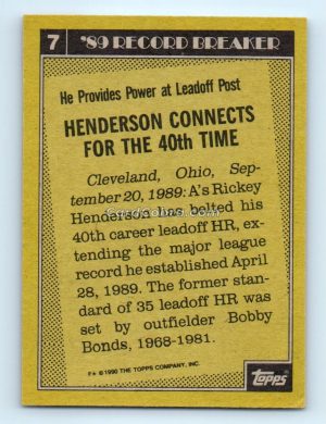 1990 Topps #7 Rickey Henderson Oakland Athletics