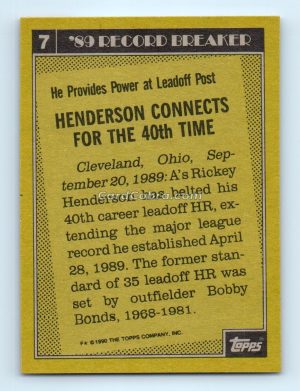 1990 Topps #7 Rickey Henderson Oakland Athletics