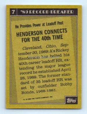 1990 Topps #7 Rickey Henderson Oakland Athletics