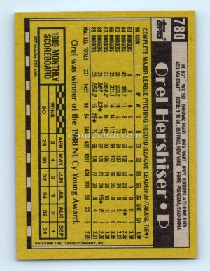 1990 Topps #780 Orel Hershiser Los Angeles Dodgers