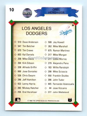 1990 Upper Deck #10 Orel Hershiser Los Angeles Dodgers