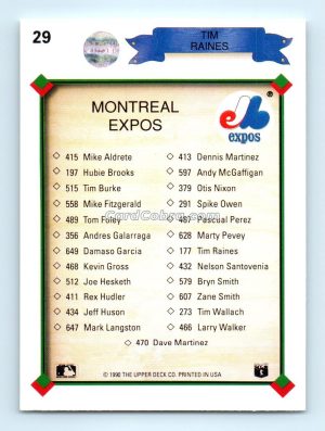 1990 Upper Deck #29 Tim Raines Montreal Expos