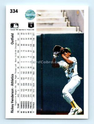 1990 Upper Deck #334 Rickey Henderson Oakland Athletics