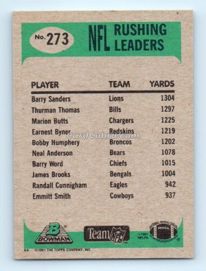 1991 Bowman #273 Barry Sanders Detroit Lions