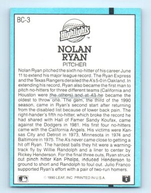 1991 Donruss Bonus Cards #BC-3 Nolan Ryan Texas Rangers