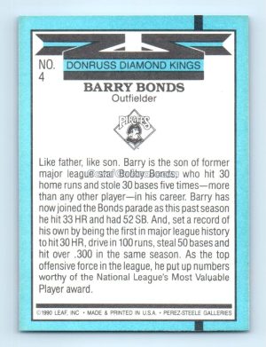 1991 Donruss Diamond Kings #4 Barry Bonds Pittsburgh Pirates