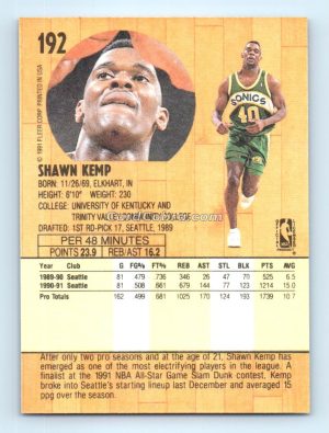 1991 Fleer #192 Shawn Kemp Seattle SuperSonics