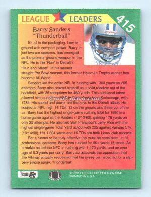 1991 Fleer #415 Barry Sanders Detroit Lions