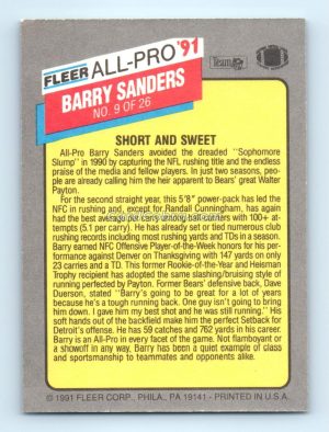 1991 Fleer All-Pro #9 Barry Sanders Detroit Lions