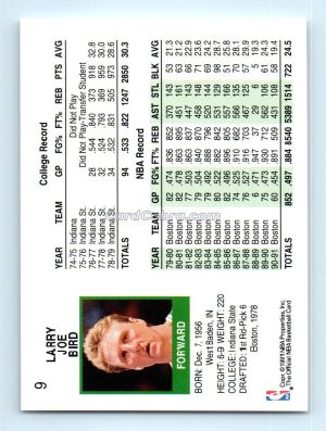 1991 Hoops #9 Larry Bird Boston Celtics