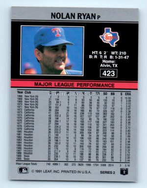 1991 Leaf #423 Nolan Ryan Texas Rangers