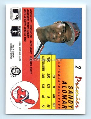 1991 O-Pee-Chee Premier #2 Sandy Alomar Jr. Cleveland Indians