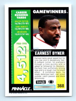 1991 Pinnacle #368 Earnest Byner Washington Redskins