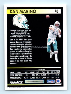 1991 Pinnacle #70 Dan Marino Miami Dolphins