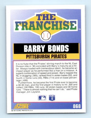 1991 Score #868 Barry Bonds Pittsburgh Pirates