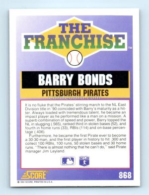 1991 Score #868 Barry Bonds Pittsburgh Pirates