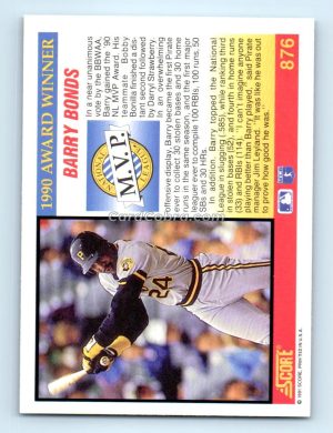 1991 Score #876 Barry Bonds Pittsburgh Pirates