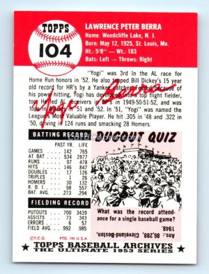 1991 Topps Archives 1953 #104 Yogi Berra New York Yankees