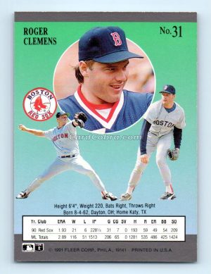 1991 Ultra #31 Roger Clemens Boston Red Sox