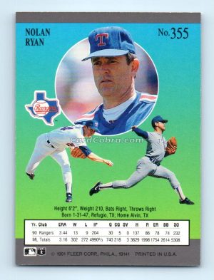 1991 Ultra #355 Nolan Ryan Texas Rangers