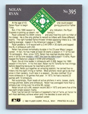 1991 Ultra #395 Nolan Ryan Texas Rangers