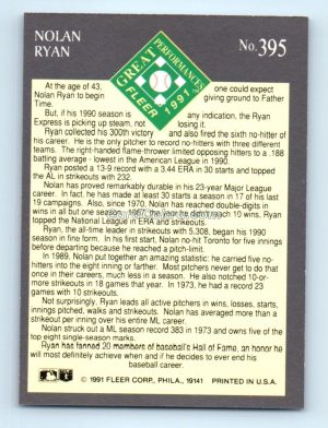 1991 Ultra #395 Nolan Ryan Texas Rangers