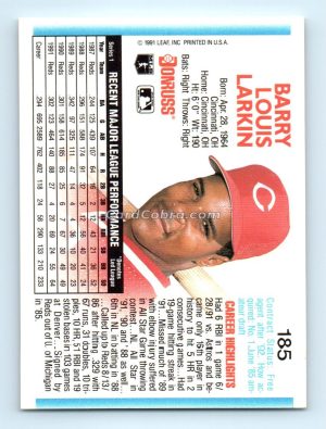 1992 Donruss #185 Barry Larkin Cincinnati Reds