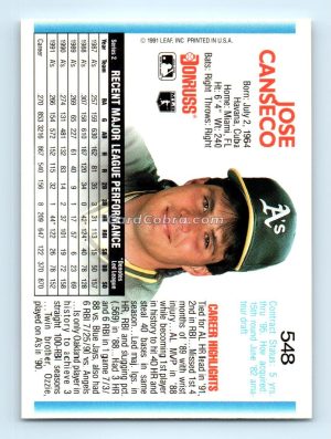 1992 Donruss #548 Jose Canseco Oakland Athletics