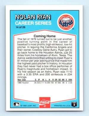 1992 Donruss Coca-Cola Nolan Ryan #14 Nolan Ryan New York Mets