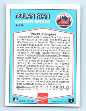 1992 Donruss Coca-Cola Nolan Ryan #3 Nolan Ryan New York Mets