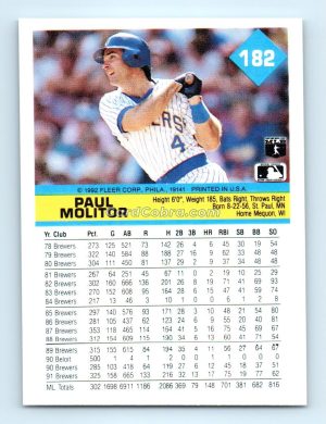 1992 Fleer #182 Paul Molitor Milwaukee Brewers