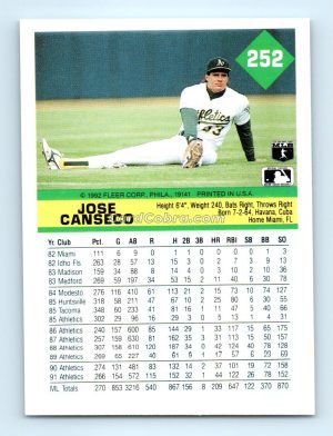 1992 Fleer #252 Jose Canseco Oakland Athletics