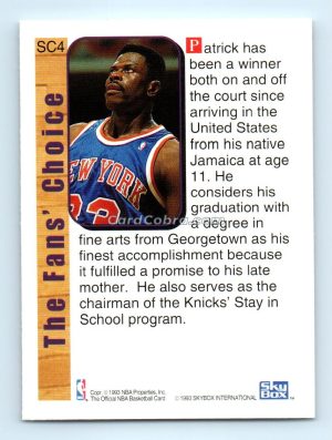 1992 Hoops Supreme Court #SC4 Patrick Ewing New York Knicks