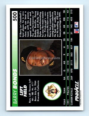 1992 Pinnacle #500 Barry Bonds Pittsburgh Pirates