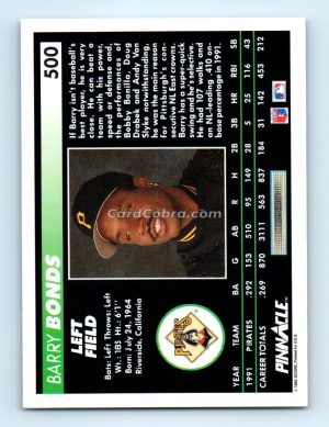 1992 Pinnacle #500 Barry Bonds Pittsburgh Pirates