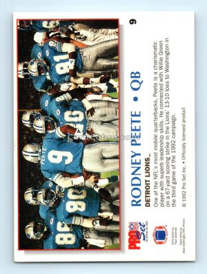 1992 Pro Set Power #9 Rodney Peete Detroit Lions