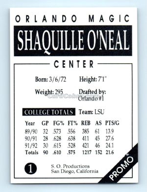 1992 S.O. Productions #1 Shaquille O'Neal Promo Orlando Magic